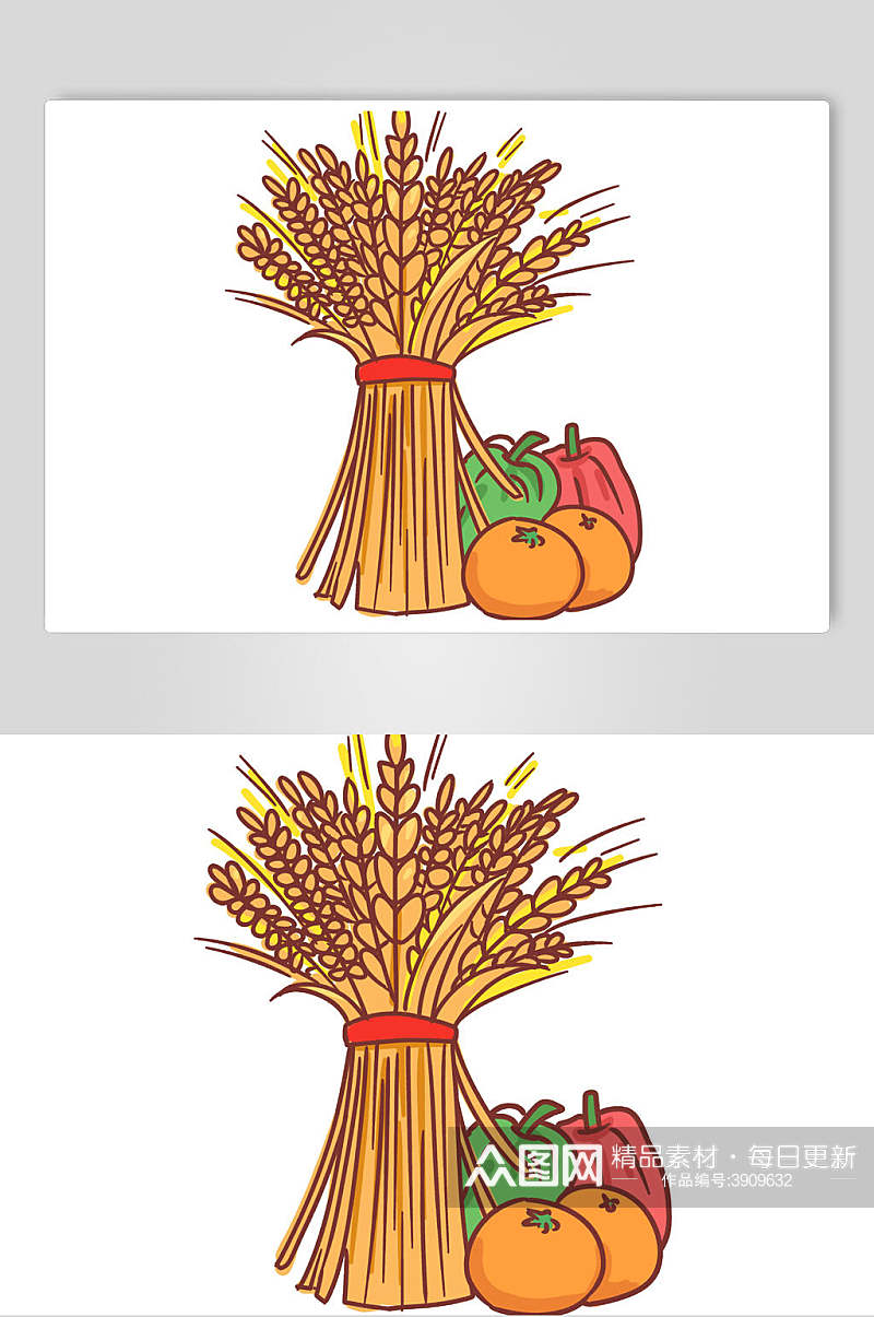 创意小麦辣椒丰收插画素材素材