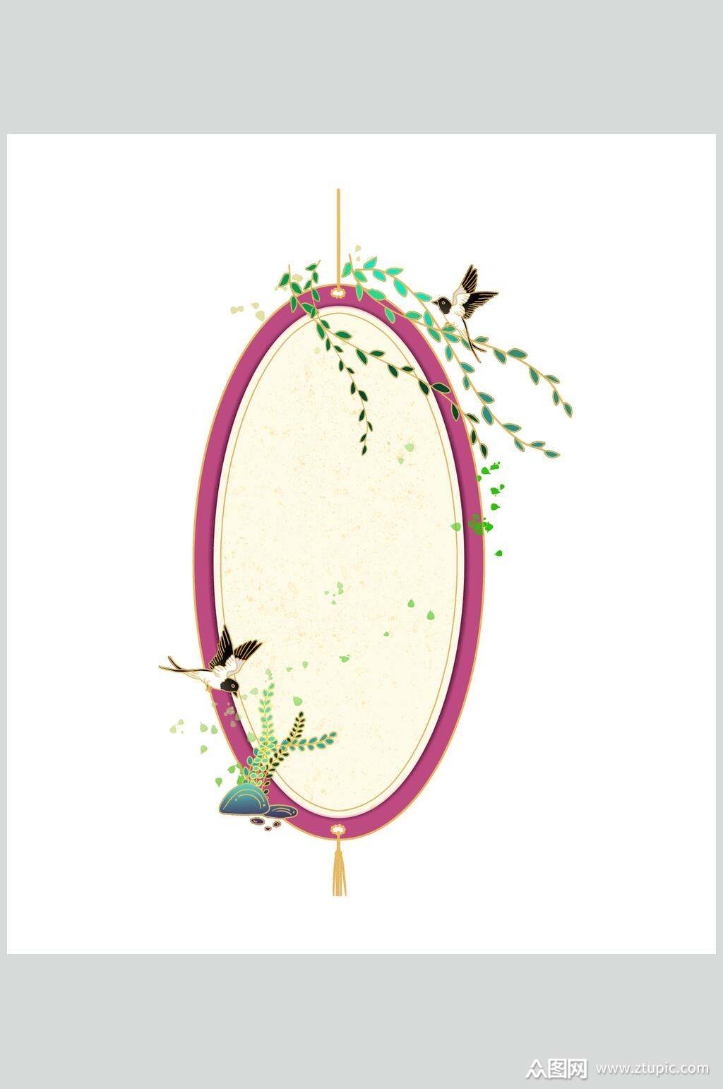 大气植物鸟国潮古风文字框素材素材