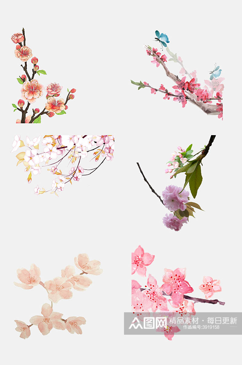 唯美治愈粉色樱花花朵手绘免抠素材素材