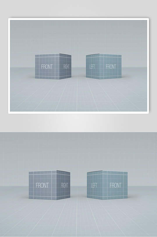 立体方形方格蓝简洁包装盒样机