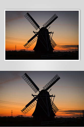 夕阳欧式风车图片