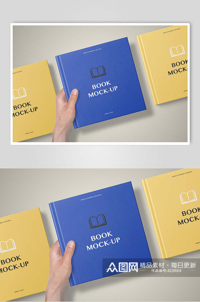 手指蓝黄高端大气书籍贴图展示样机素材