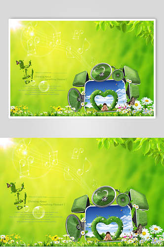 绿色爱心创意春天海报
