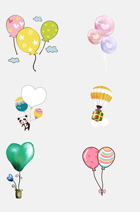 熊猫手绘可爱爱心卡通气球免抠素材