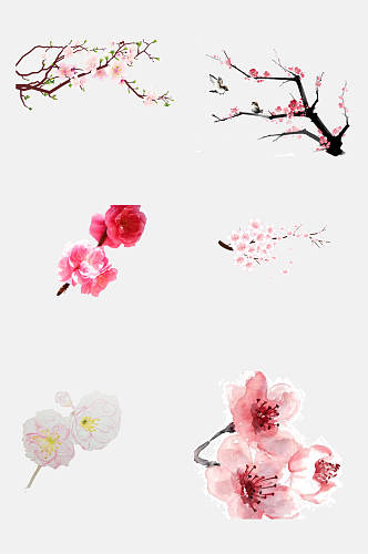 可爱唯美浅粉樱花花朵手绘免抠素材