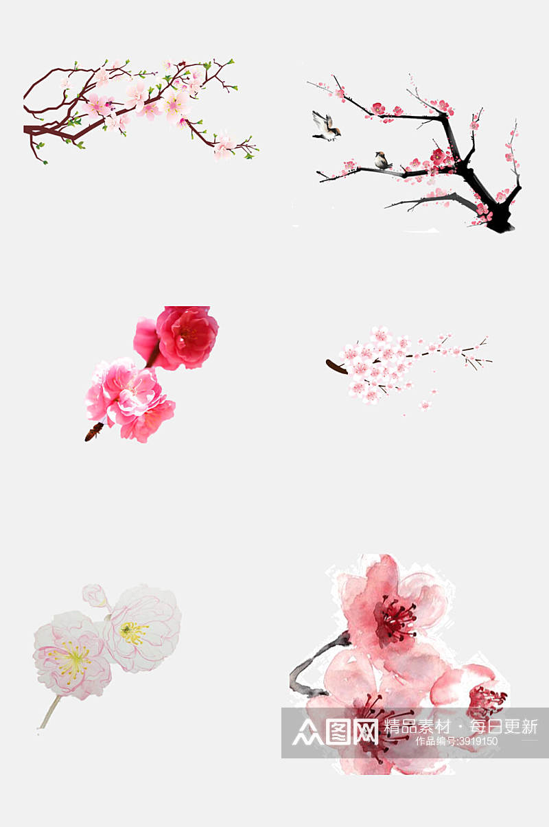 可爱唯美浅粉樱花花朵手绘免抠素材素材