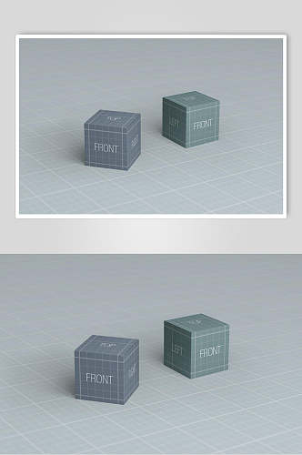 立体方块方格蓝简洁包装盒样机