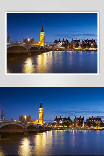 优雅时尚高级感夜景蓝城市桥梁图片