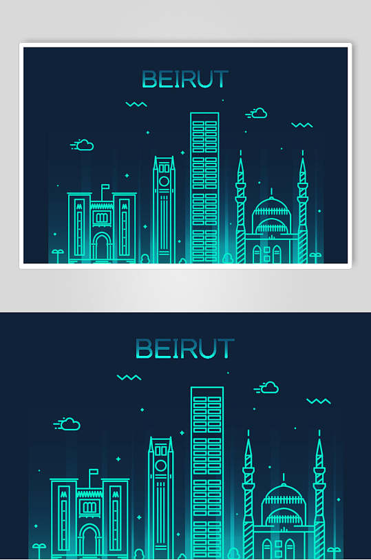 卡通蓝色世界地标建筑城市线性矢量素材