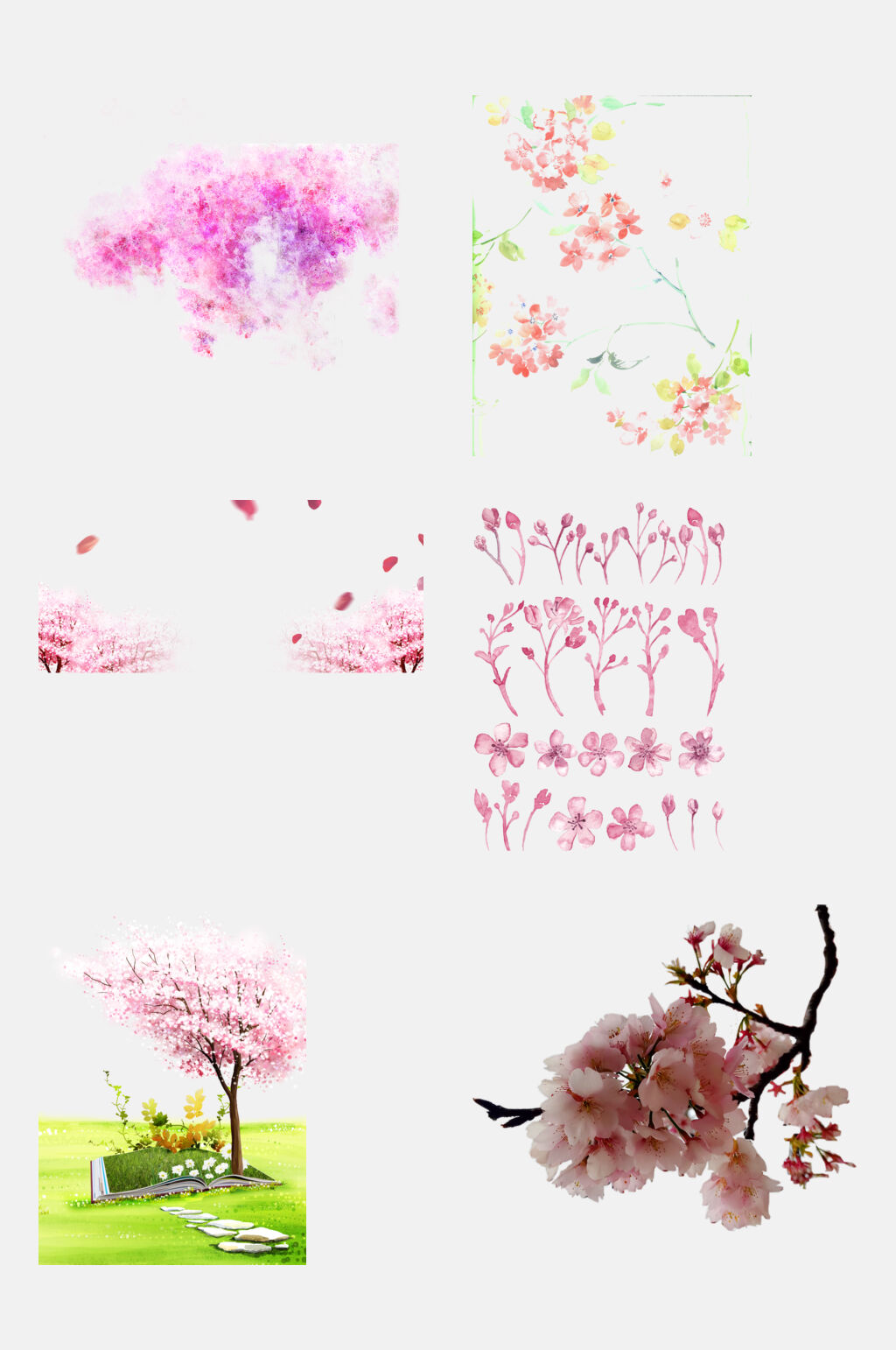 清新卡通治愈樱花花朵手绘免抠素材素材