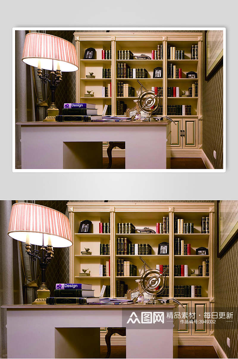 书房台灯书柜装饰品法式别墅样板间图片素材