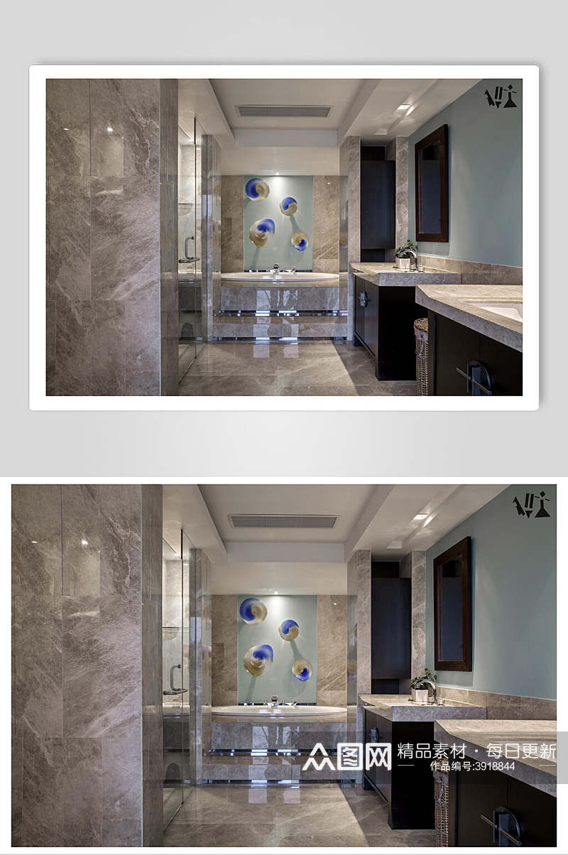 复古洋气个性花纹蓝新中式室内图片素材