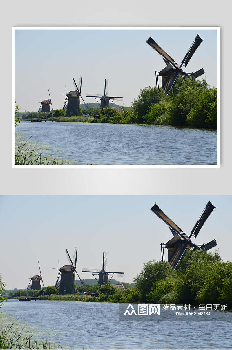 河水欧式风车图片素材