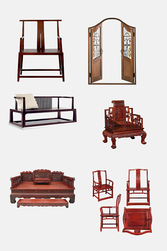 红色原木中式家具免抠素材