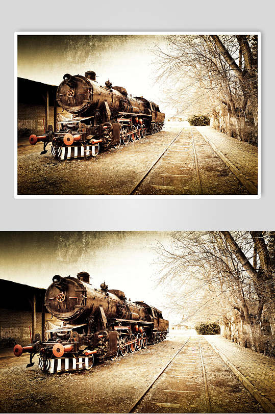 铁皮轮子复古怀旧树木蒸汽火车图片