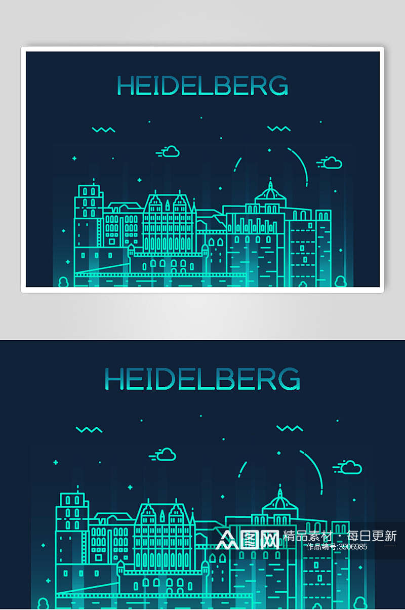 海德堡世界地标建筑城市线性矢量素材素材