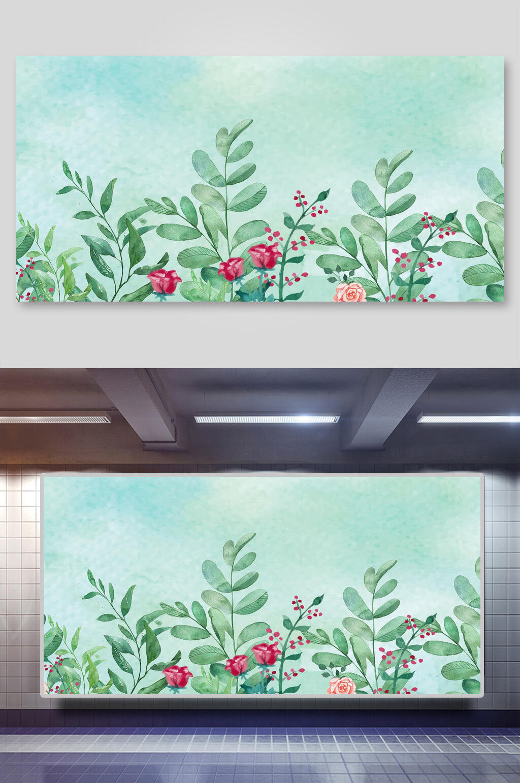 青色春天插画背景素材