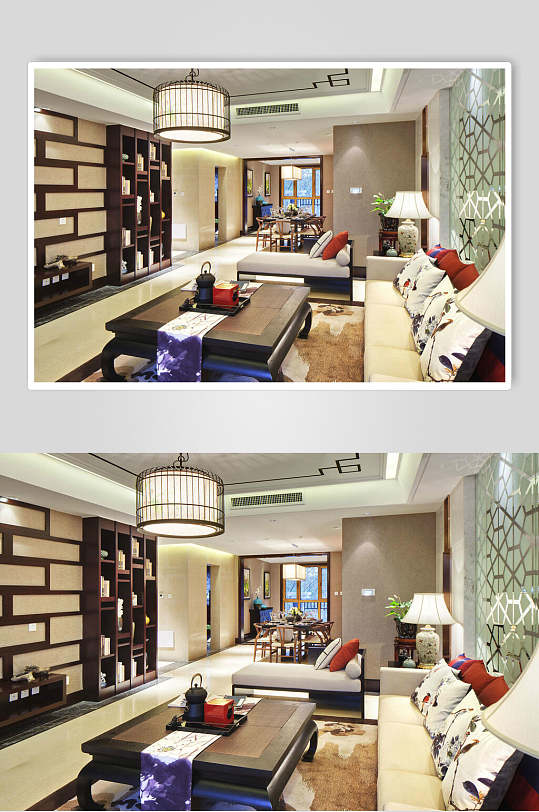 复古优雅文艺吊灯黄新中式室内图片