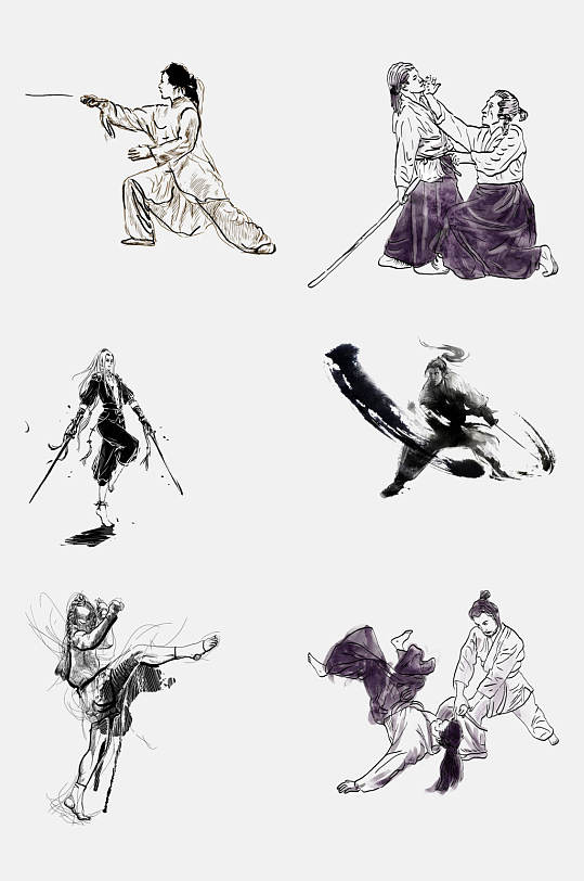 创意大气练武功侠客剑客免抠素材