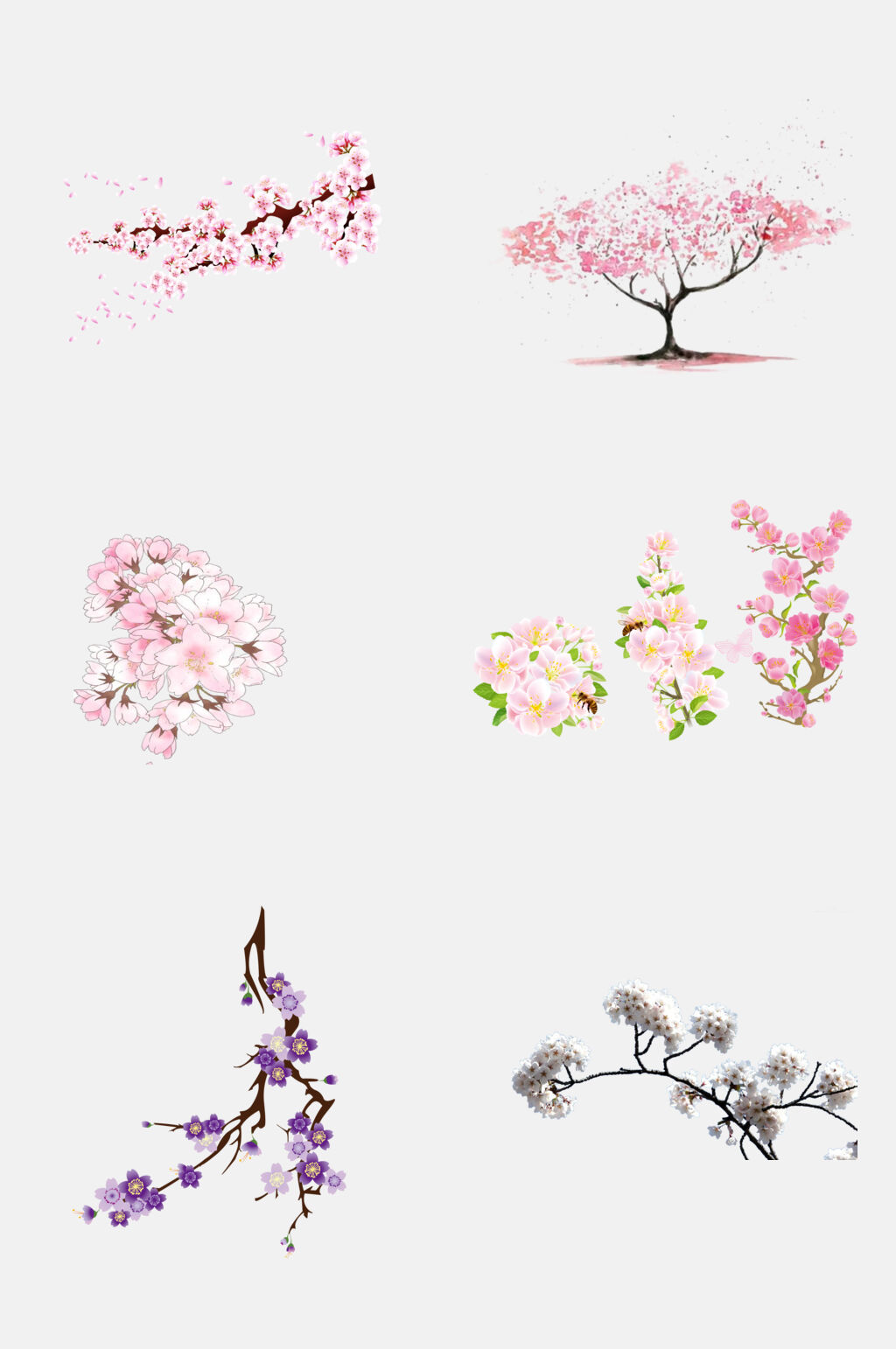紫粉唯美治愈樱花花朵手绘免抠素材素材