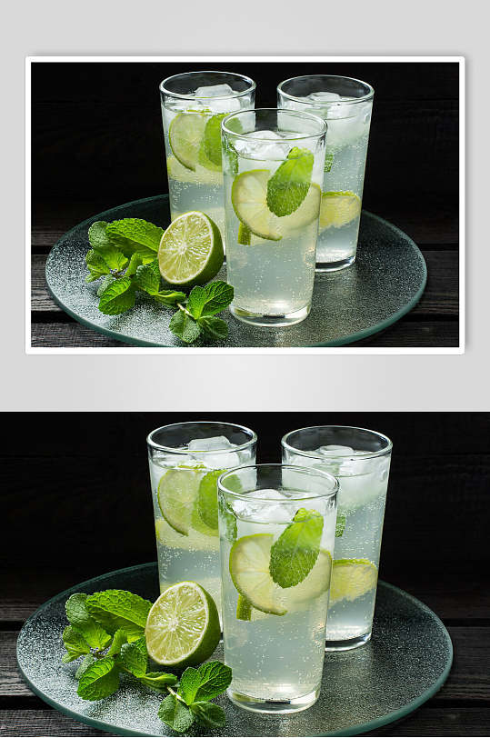 三杯加冰青柠檬柠檬汁图片