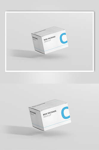 悬空简约蓝白色品牌包装盒设计样机