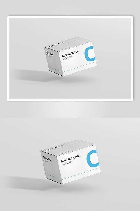 悬空简约蓝白色品牌包装盒设计样机