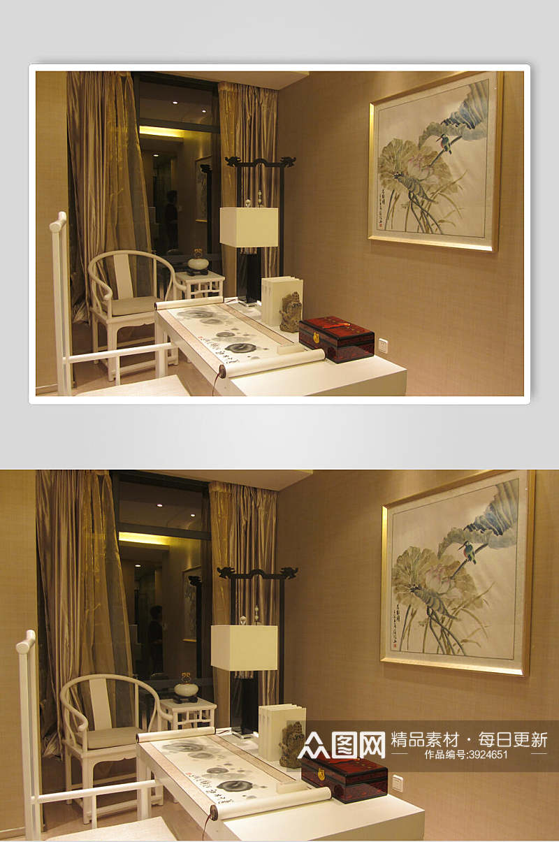 古典传统个性相框黄新中式室内图片素材