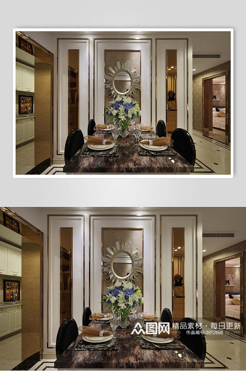 优雅花朵镜子黄法式别墅样板间图片素材