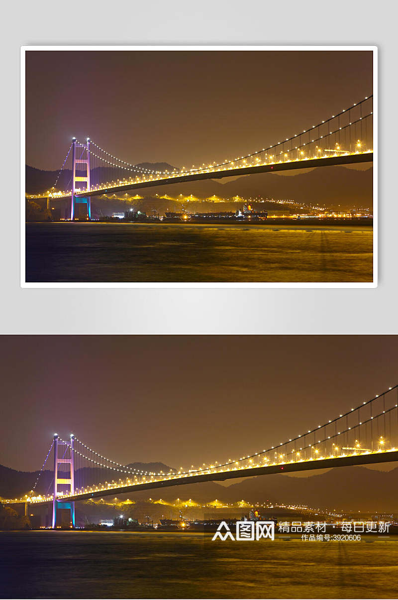 跨江夜色城市桥梁图片素材
