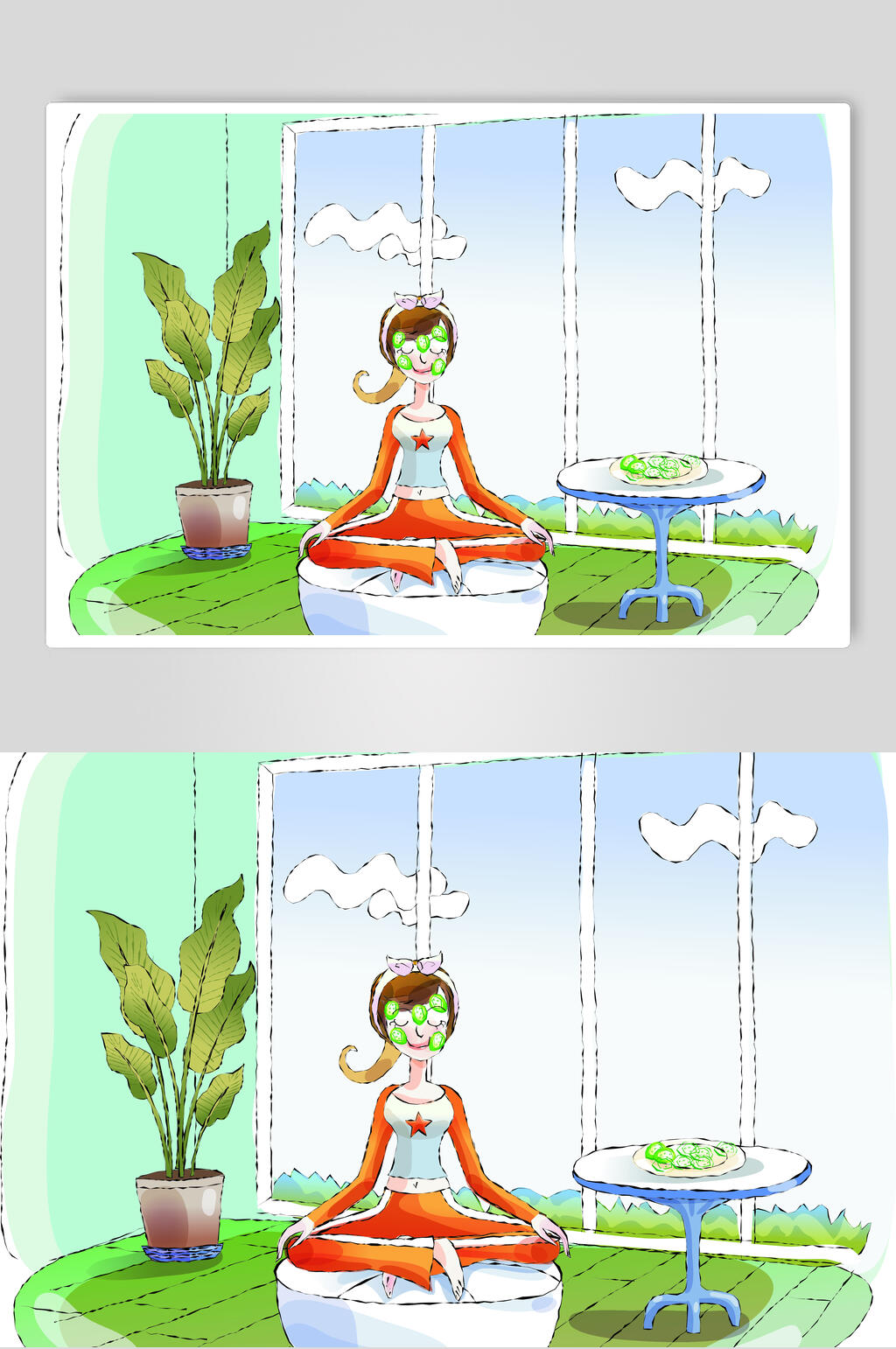 简约小清新绿植瑜伽运动矢量素材素材