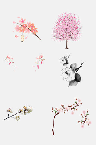 可爱水墨卡通樱花花朵手绘免抠素材
