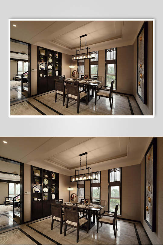 复古优雅文艺吊灯黄新中式室内图片