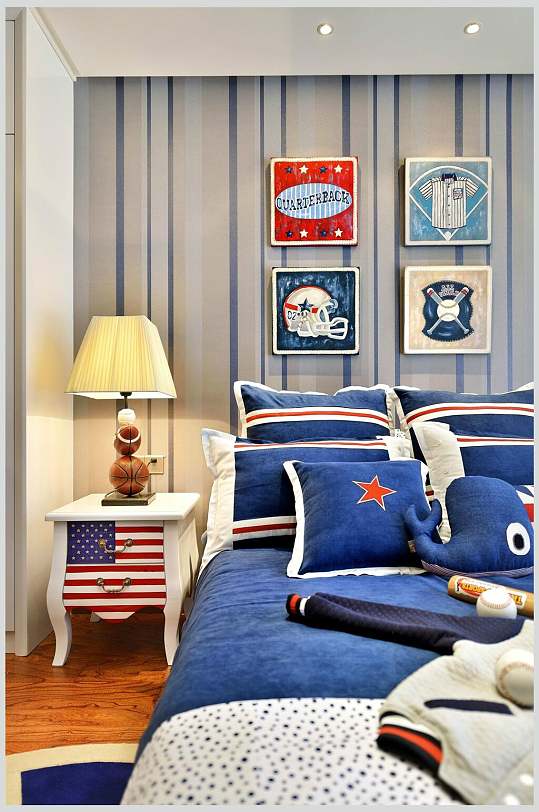 五角星抱枕相框蓝色新中式室内图片