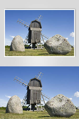 欧式巨石风车图片