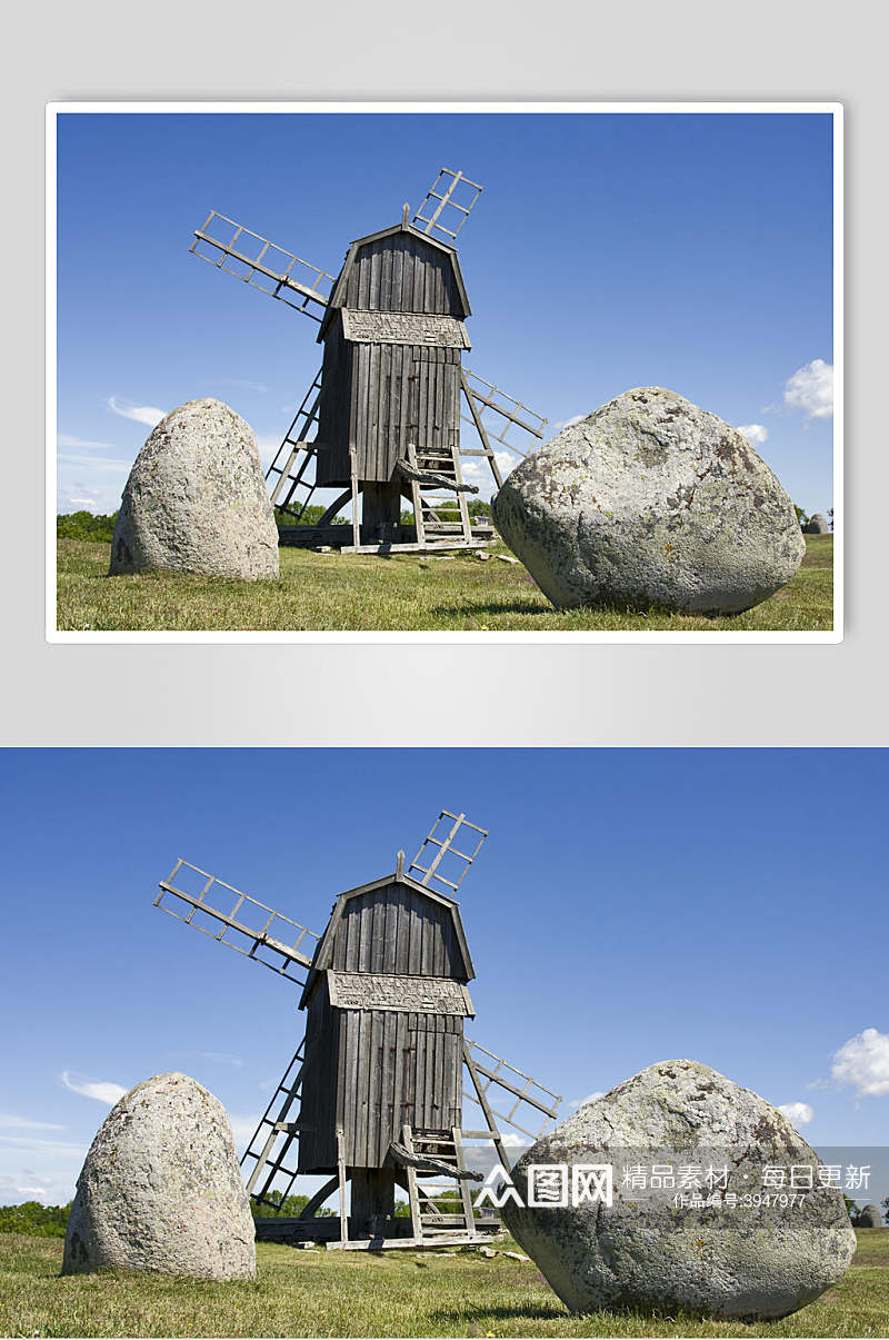 欧式巨石风车图片素材