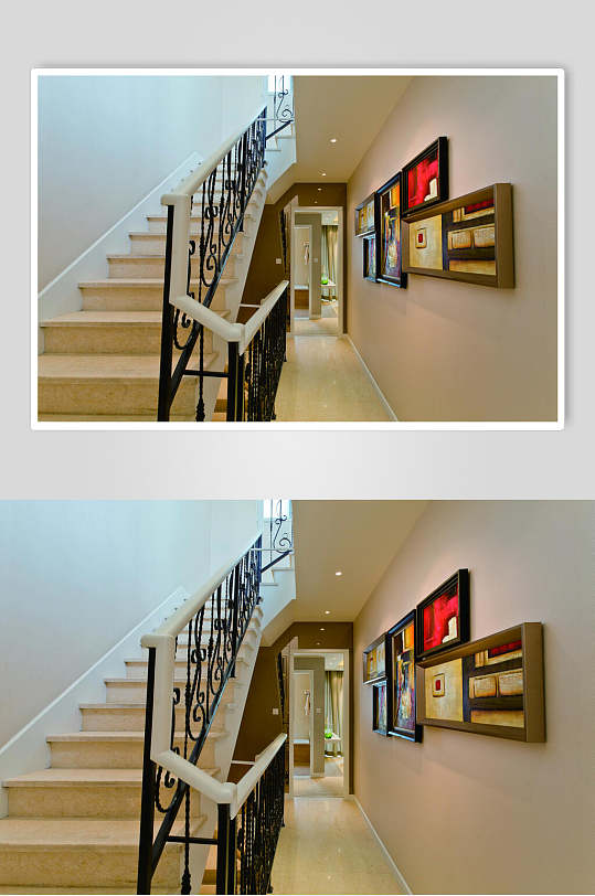 优雅楼梯画走廊法式别墅样板间图片