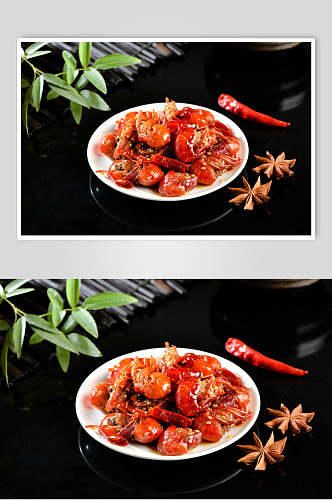白色磁盘红烧小龙虾美食图片