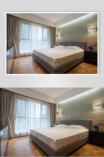 卧室白色床单壁灯新中式室内图片