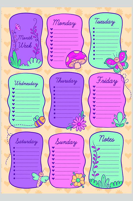 大气每天卡通计划表矢量素材