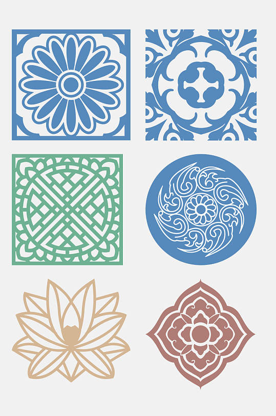 创意荷花中式传统图案免抠素材