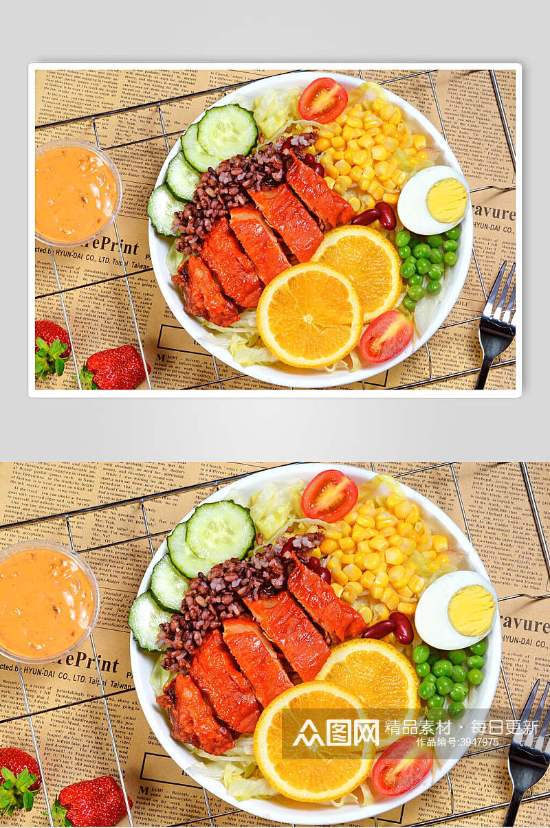 创意报纸蔬果沙拉美食图片素材