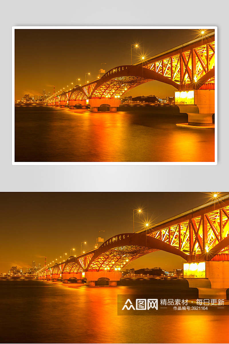 金色灯光城市桥梁图片素材