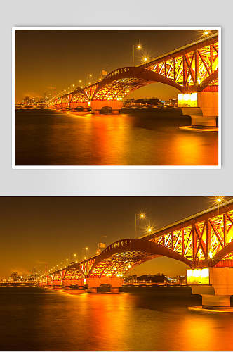 金色灯光城市桥梁图片