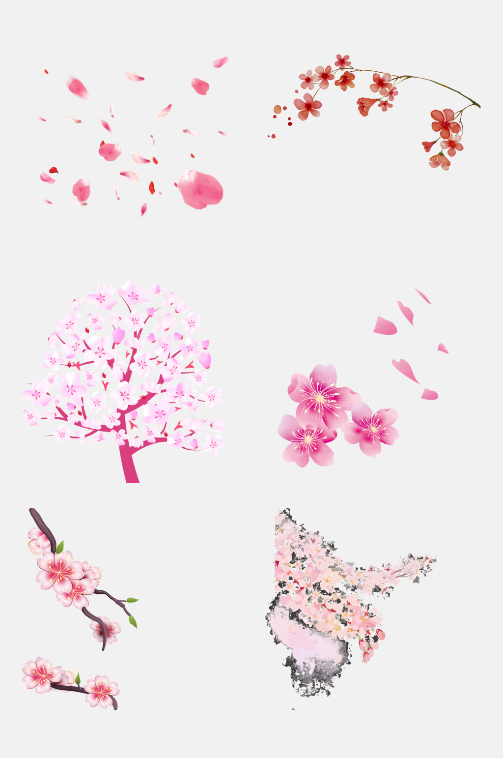 可爱唯美治愈樱花花朵手绘免抠素材素材