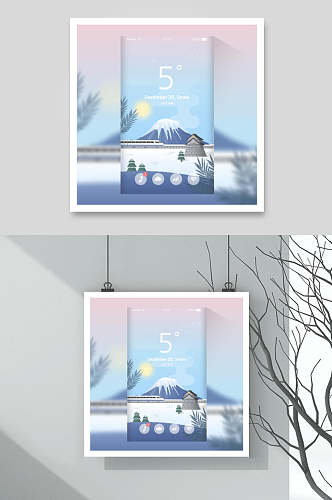 雪山天气温度插画手机壁纸矢量素材