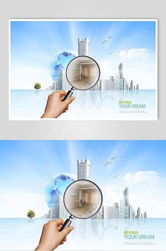 放大镜创意自然城市海报