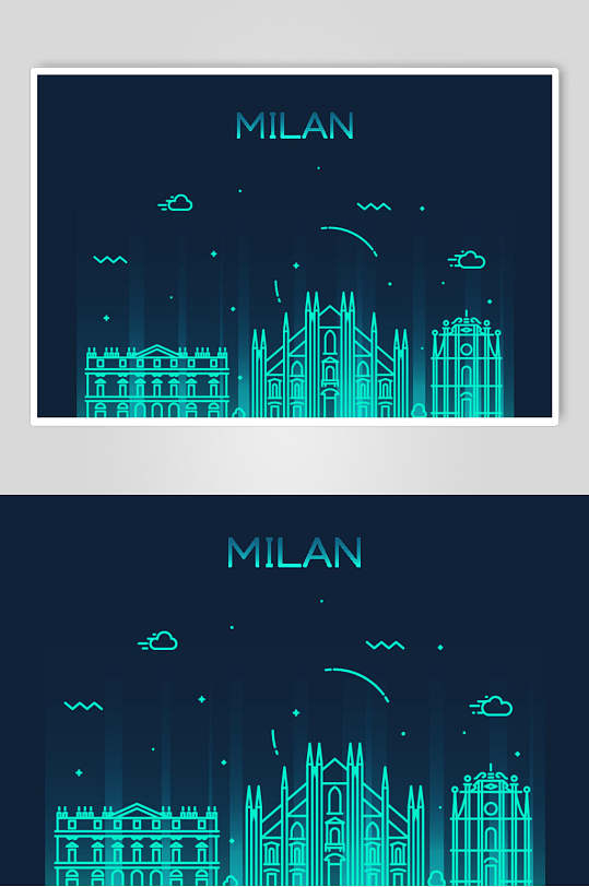 米兰世界地标建筑城市线性矢量素材