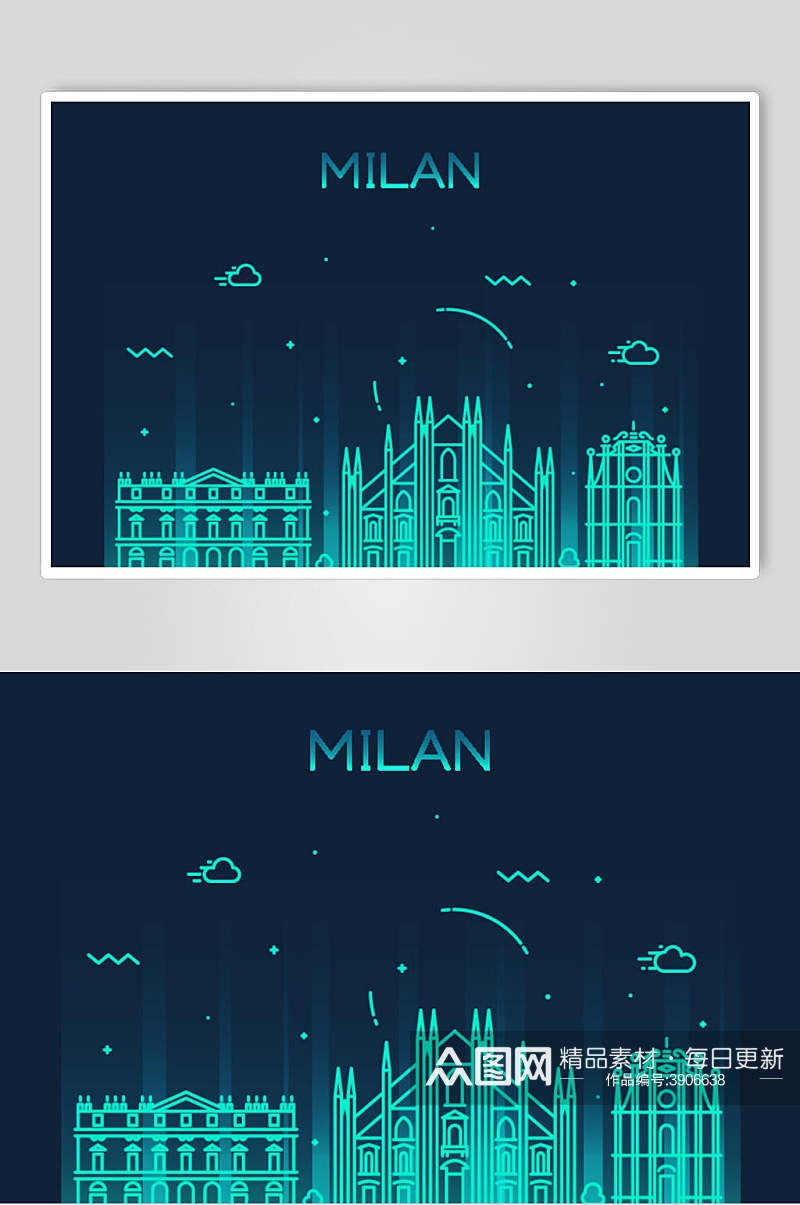 米兰世界地标建筑城市线性矢量素材素材