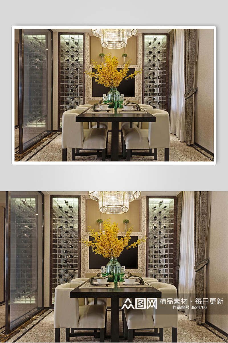 高级感创意优雅黄色新中式室内图片素材